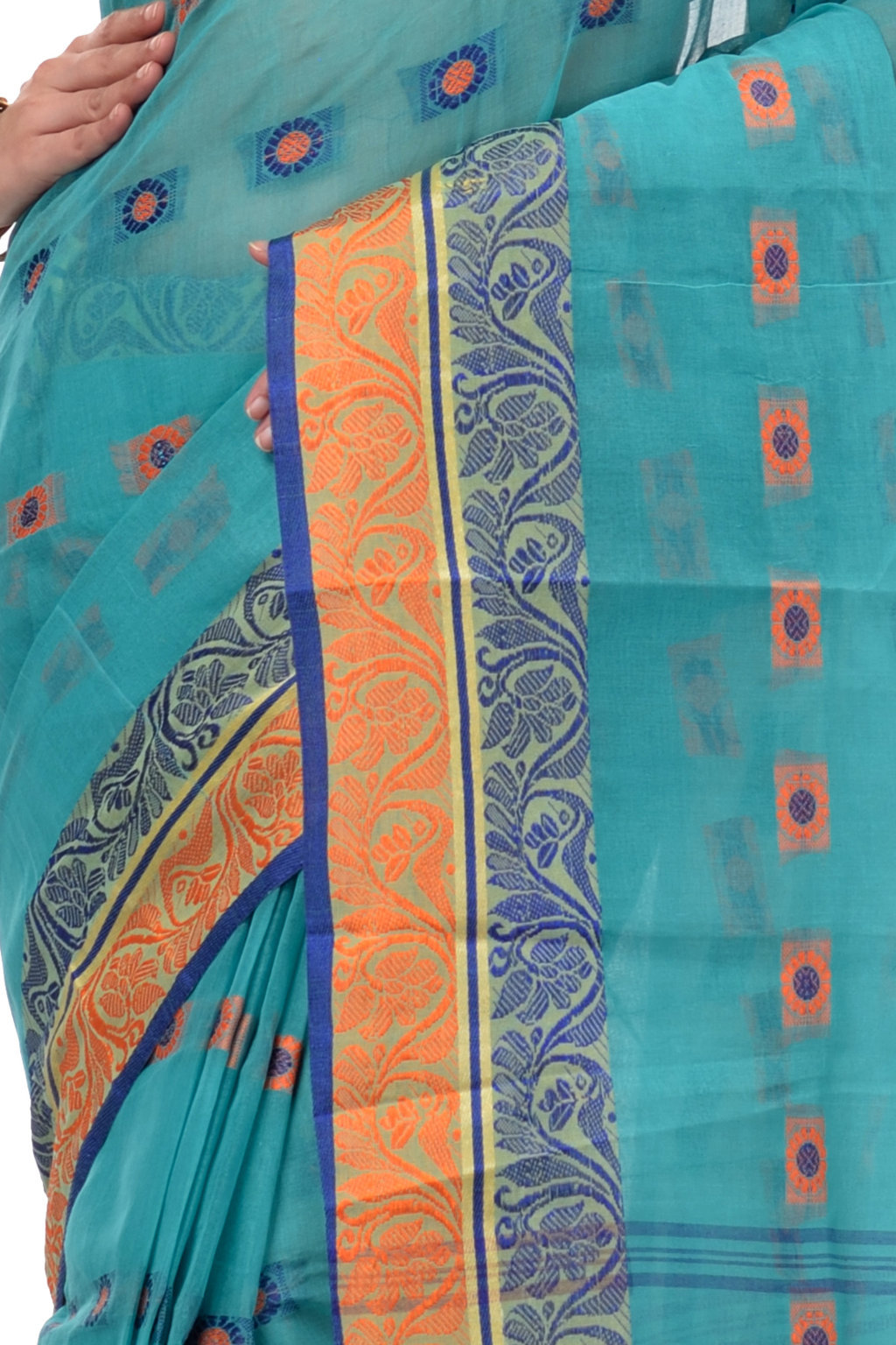 Green Pure Cotton Pushti Desiging Tant Saree (233)